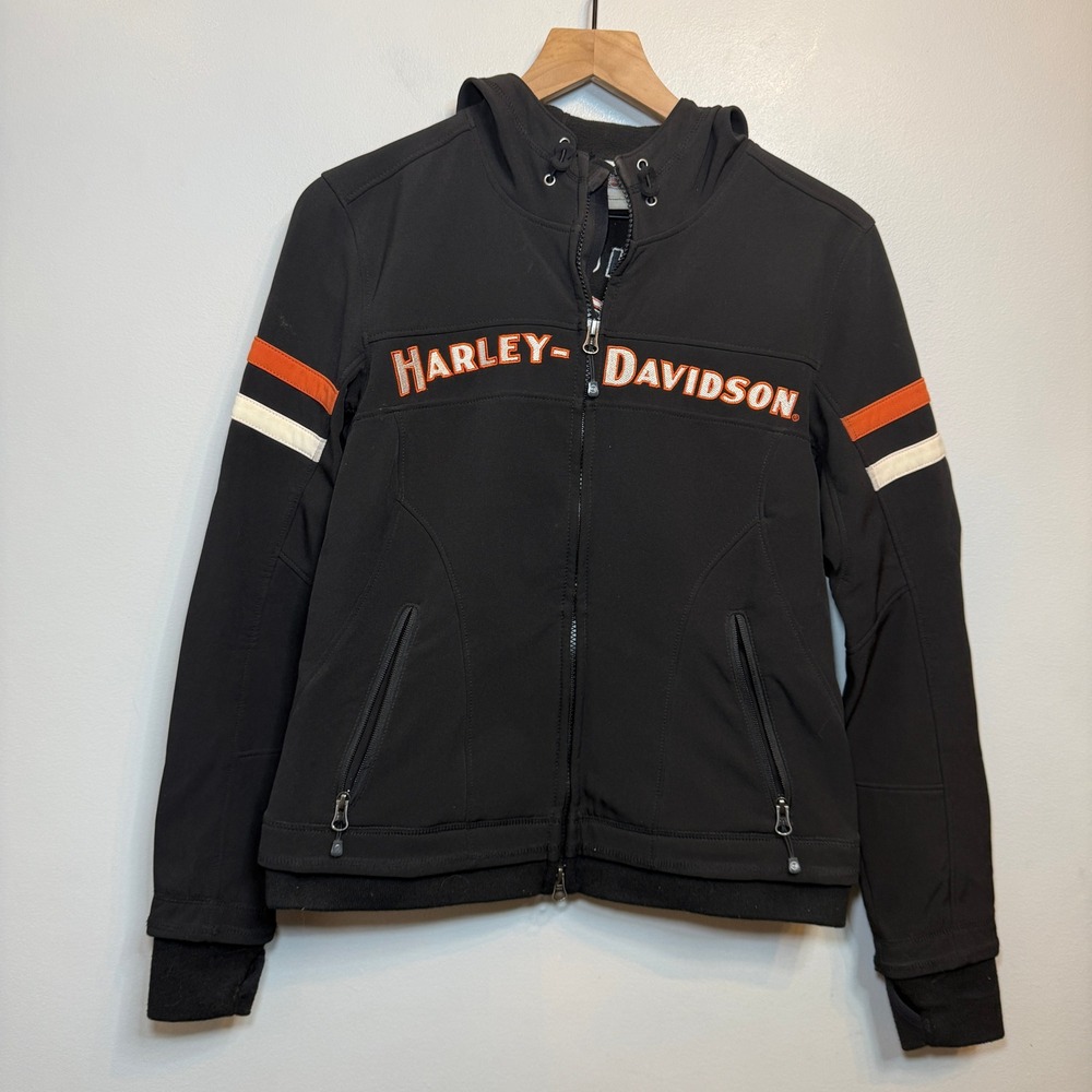 Harley Davidson Women's Black Softshell Hooded Jacket Embroidered Logo Medium
